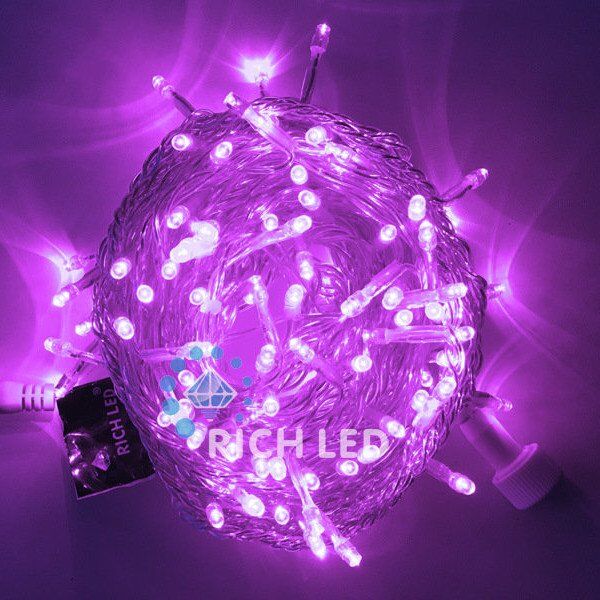 Светодиодная нить Rich LED 10 м, 220V, статика, IP54, прозрачный пр., фиолетовый (арт.RL-S10C-220V-T/V)
