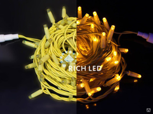 Светодиодная нить Rich LED 10 м, 24В, статика, цветная резина, IP65, герметич. колпачок, желтый (арт.RL-S10C-24V-RY/Y) 