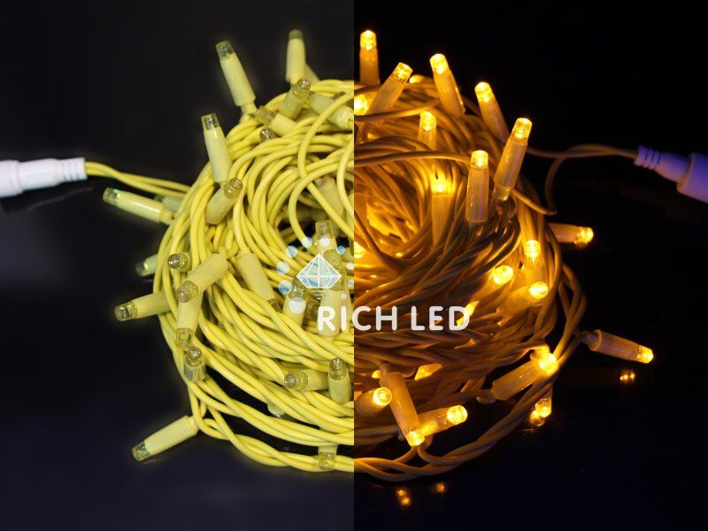 Светодиодная нить Rich LED 10 м, 24В, статика, цветная резина, IP65, герметич. колпачок, желтый (арт.RL-S10C-24V-RY/Y)