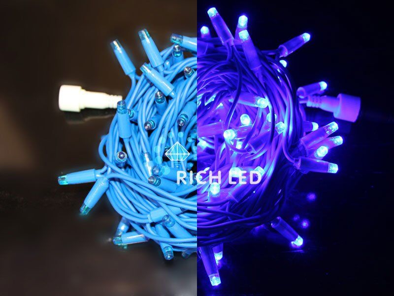 Светодиодная нить Rich LED 10 м, 24В, статика, цветная резина, IP65, герметич. колпачок, синий (арт.RL-S10C-24V-RB/B)