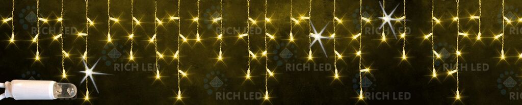 Светод. бахрома Rich LED 3х0.5 м, мерцание, резиновый пр., IP65, герметич. колпачок, желтый (арт.RL-i3*0.5F-RW/Y)