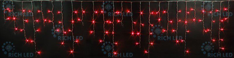 Бахрома светодиодиодная Rich LED 3х0.5 м, статика, белый резиновый пр., IP65, герметичный колпачок, красный