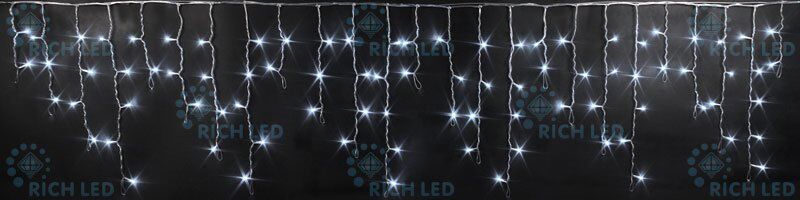 Светодиодная бахрома Rich LED 3х0.5 м, статика, 220V., прозрачный пр., белый (арт.RL-i3*0.5-T/W)