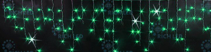Бахрома светодиодиодная Rich LED 3х0.5 м, статика, белый резиновый пр., IP65, герметичный колпачок, зеленый
