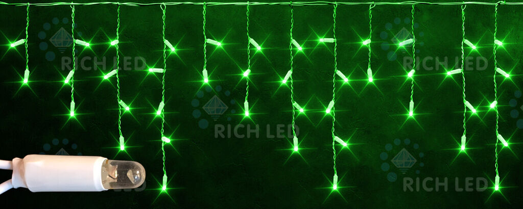 Светодиодная бахрома Rich LED 3х0.5 м, статика, IP65, герметич. колпачок, зеленый (арт.RL-i3*0.5-СТ/G)