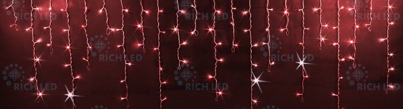 Светодиодная бахрома Rich LED 3x0.9 м, мерцание, IP65, герметичный колпачок, красный (арт.RL-i3*0.9F-CW/R)
