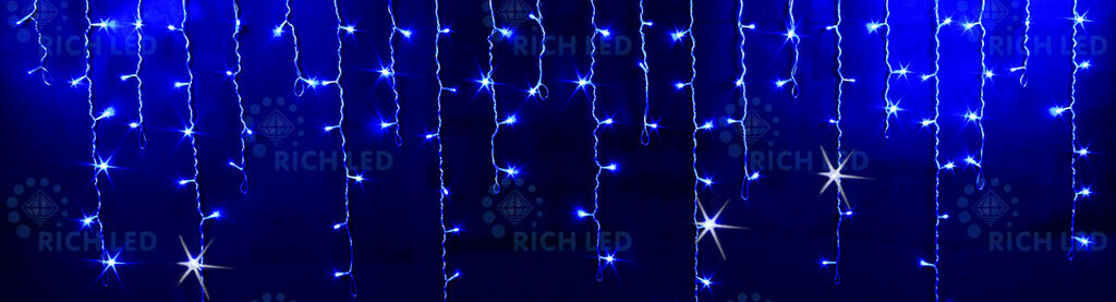 Светодиодная бахрома Rich LED 3x0.9 м, мерцание, IP65, герметичный колпачок, синий (арт.RL-i3*0.9F-CW/B)