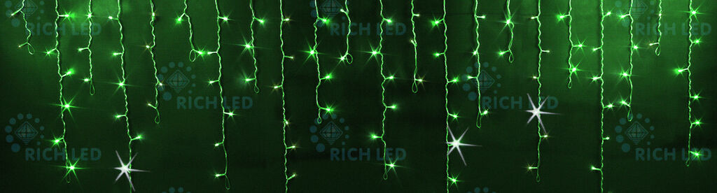 Светодиодная бахрома Rich LED 3x0.9 м, мерцание, IP65, герметичный колпачок, зеленый (арт.RL-i3*0.9F-CW/G)