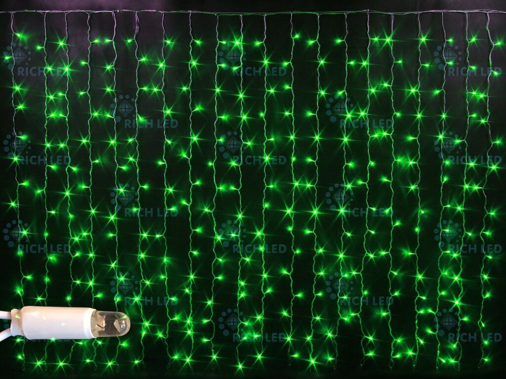 Световой занавес 2х1,5м облегченный Rich LED, герметич. колпачок, IP65, белый пр., зеленый (арт.RL-CS2*1.5-CW/G)
