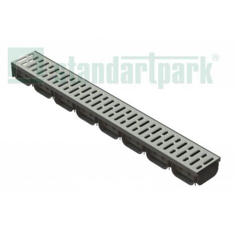 Лоток водоотводный пластиковый Standartpark серия S'park 2, DN 100, с решеткой стальной оцинкованной А15, комплект