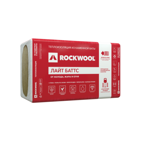 Rockwool ЛАЙТ Баттс, универсальный утеплитель 100х600х1000 мм (3 м²/уп, 0.3 м³/уп).