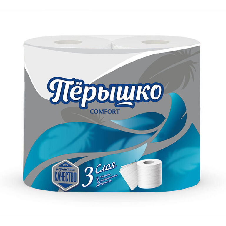 Бумага туалетная Перышко Comfort трехслойные 4 рулона, 14 в тр.уп. белый цвет