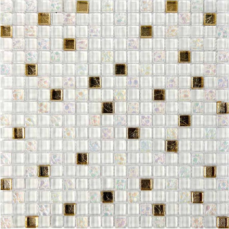 Мозаика стеклянная PIX705 Pixmosaic глянцевая белая золотая PIX 705